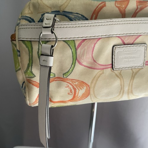 Coach Monogram Signature C Logo Barrel Shoulder Bag Purse White Rainbow 10677 - Picture 3 of 19