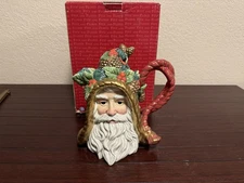 Fitz and Floyd Santa Claus Teapot Holiday Pine 9”