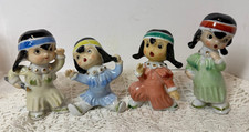 4 Vtg MID-CENTURY JAPAN PORCELAIN LITTLE INDIAN NATIVE AMERICAN GIRL FIGURINES