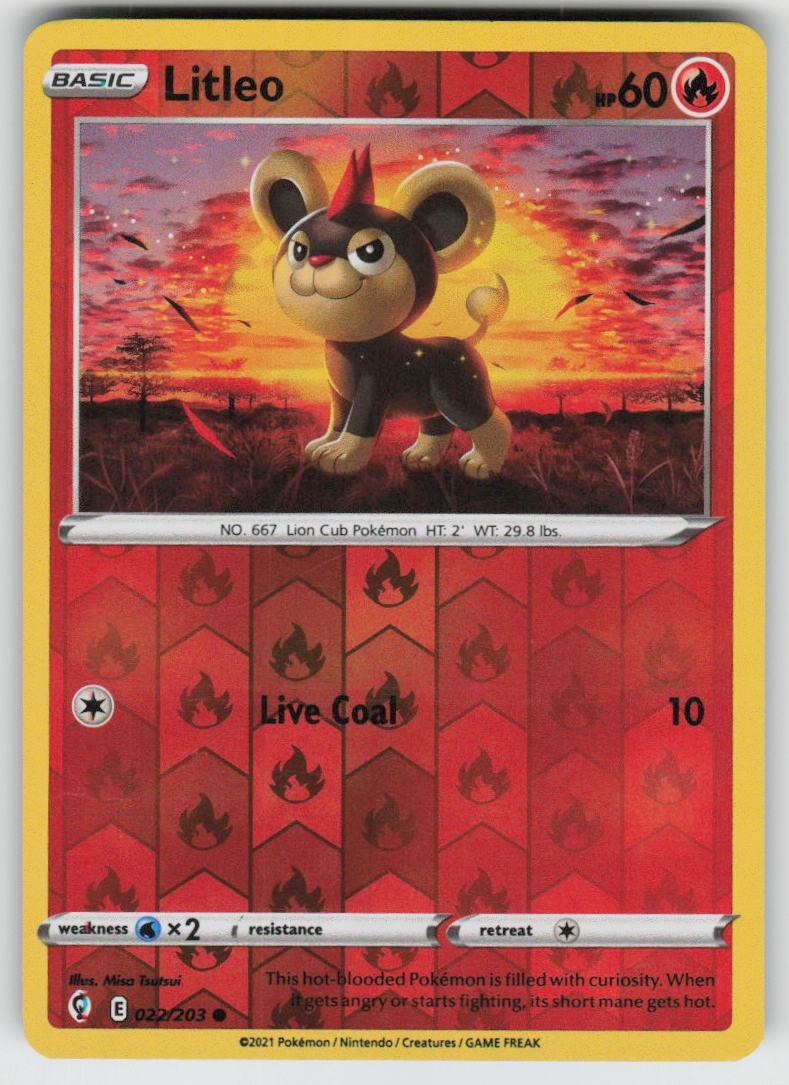 Litleo 022/203 Common Evolving Skies Pokemon Reverse Holo Near Mint