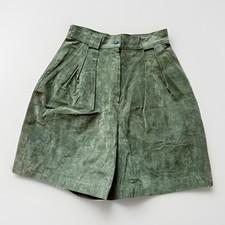 Vtg Womens Suede Leather Shorts Pleated High Rise 6 Forenza Forest Green 90s