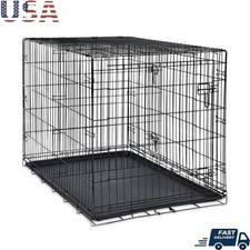 Double Door Metal Dog Crate W/ Leak Proof Pan Divider Dogs Up to 90lbs New