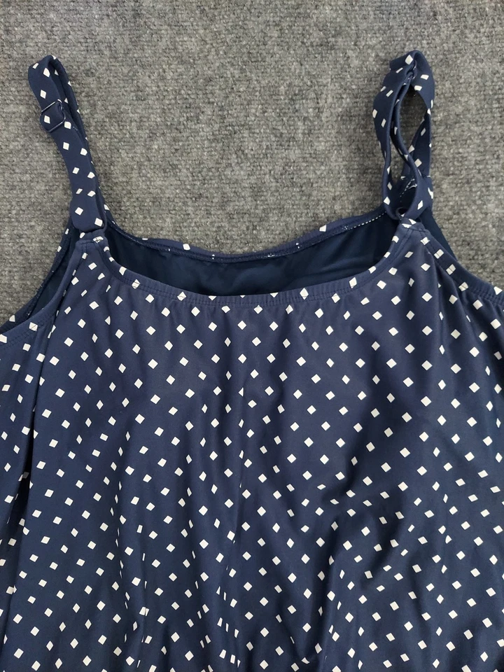 Beach House Swim Suit Tankini Top Womens 16 Blue Polka Dot Blouson Beach Travel - Image 4 of 4