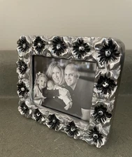 Vtg Artmex Casa Supply Silver Pewter Floral Heavy Picture Frame Easel Wood Back