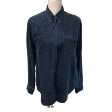 Rails Renee Dark Vintage Wash Button Up Chambray Shirt Womens Small Blue Western
