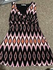ny collection Women's Plus Size 3X Geometric Sleeveless A-Line Dress Black Pink