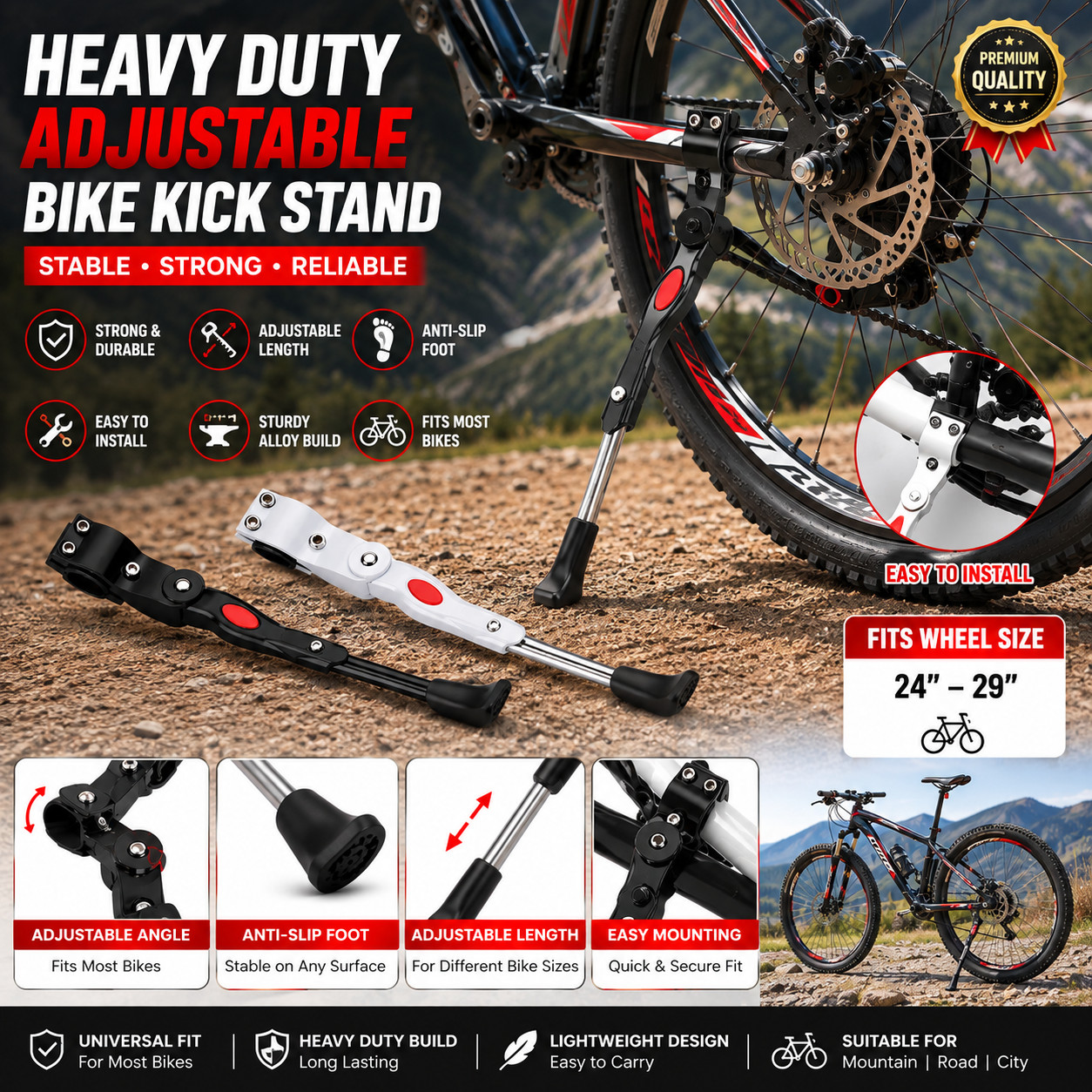 Cavalletto posteriore regolabile per mountain bike