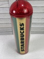 Starbucks 2024 Metallic Red Green Gold Stripe Dome Cup Limited Edition Used