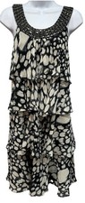 Studio I Mini Dress Womens 14 Black Gray Sleeveless Tier Shift Stretch Studded