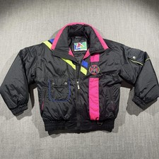 Vintage Tyrolia Jacket Youth 12 Black Neon Skiwear Colorblock Hong Kong 80s