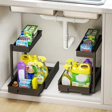 2 Pack Under Sink Organizer, Slide Out Storage Shelves for Kitchen & Bathroom