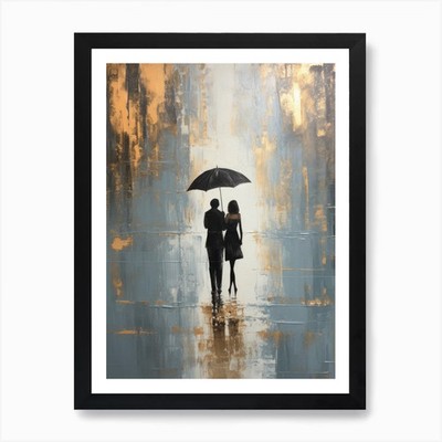 Paar geht im Regen Kunstdruck gerahmtes Wandbild Poster Leinwanddruck Bild