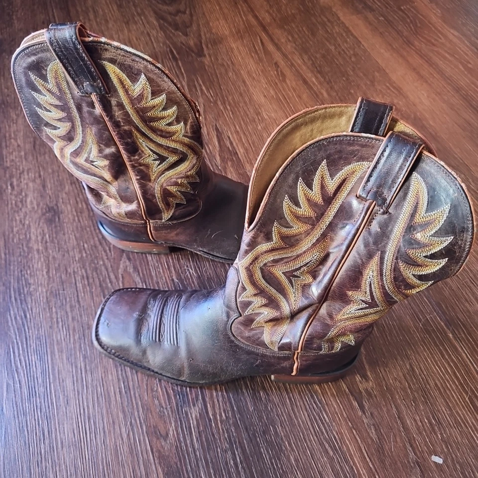 Botas de Vaquero Tony Lama Para Hombre Talla 8.5D Cuero Puntera Cuadrada Marrón Hechas en EE. UU. Foto 3 de 4