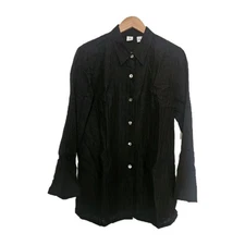 Real Clothes Saks Fifth Avenue Shirt Womens 10 Long Sleeve Black Linen Button Up