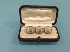 Cased Set of Three Silver Foliate Grass Decorated Buttons marked "SIL"