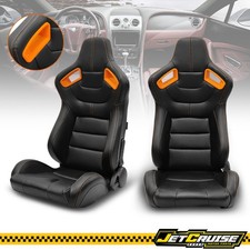 Universal Reclinable Racing Seat Orange Bezel X2 Dual Slider Pu Carbon Leather