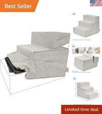3-Step Foldable Non-Slip Dog Stair Cover in Stylish Sand - Machine Washable