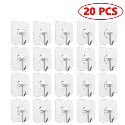 10/20PCS Transparent Self Adhesive Wall Hooks Kitchen Bathroom Door Hanger Hooks