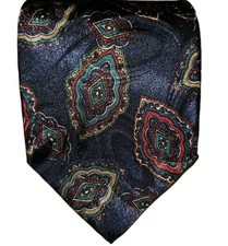Designer Collection Tie Retro Paisley Geometric Navy Teal Red Bold Statement USA
