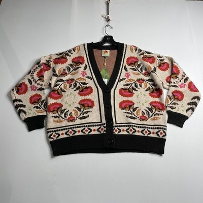 FARM RIO Long Sleeve Knit Cardigan Women's Size S Palms Paradise Sand