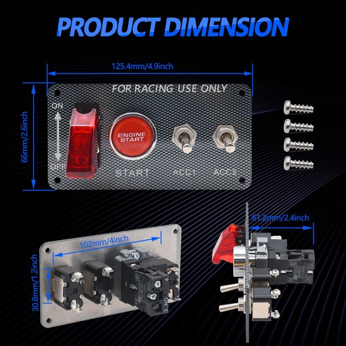 Ignition Engine Start Switch Panel Toggle Carbon Fibre 4 in 1 Car Truck Racing - Picture 5 of 10