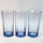 3 Vintage Anchor Hocking Essex Dusky Blue Ten Paneled 6.4" Tumbler Glasses READ
