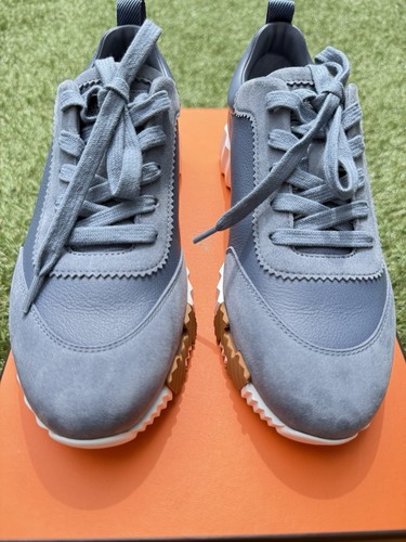 SNEAKERS HERMES BOUNCING BLU MER PELLE SCAMOSCIATA SUOLA BIANCA MODA 38 - Foto 8 di 16