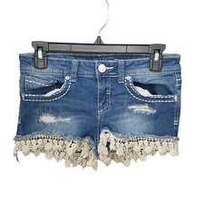 Almost Famous Womens Size 7 Blue Solid Jean Shorts