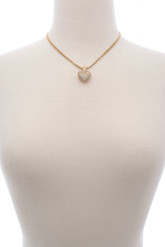 Cubic Zirconia Pave Heart Pendant Layered Chain Necklace In Gold Tone - Picture 3 of 3