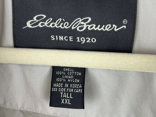 VTG Eddie Bauer Men Windbreaker Coat 2X Tall Golf Jacket Beige Cotton Lined Zip - Picture 3 of 11