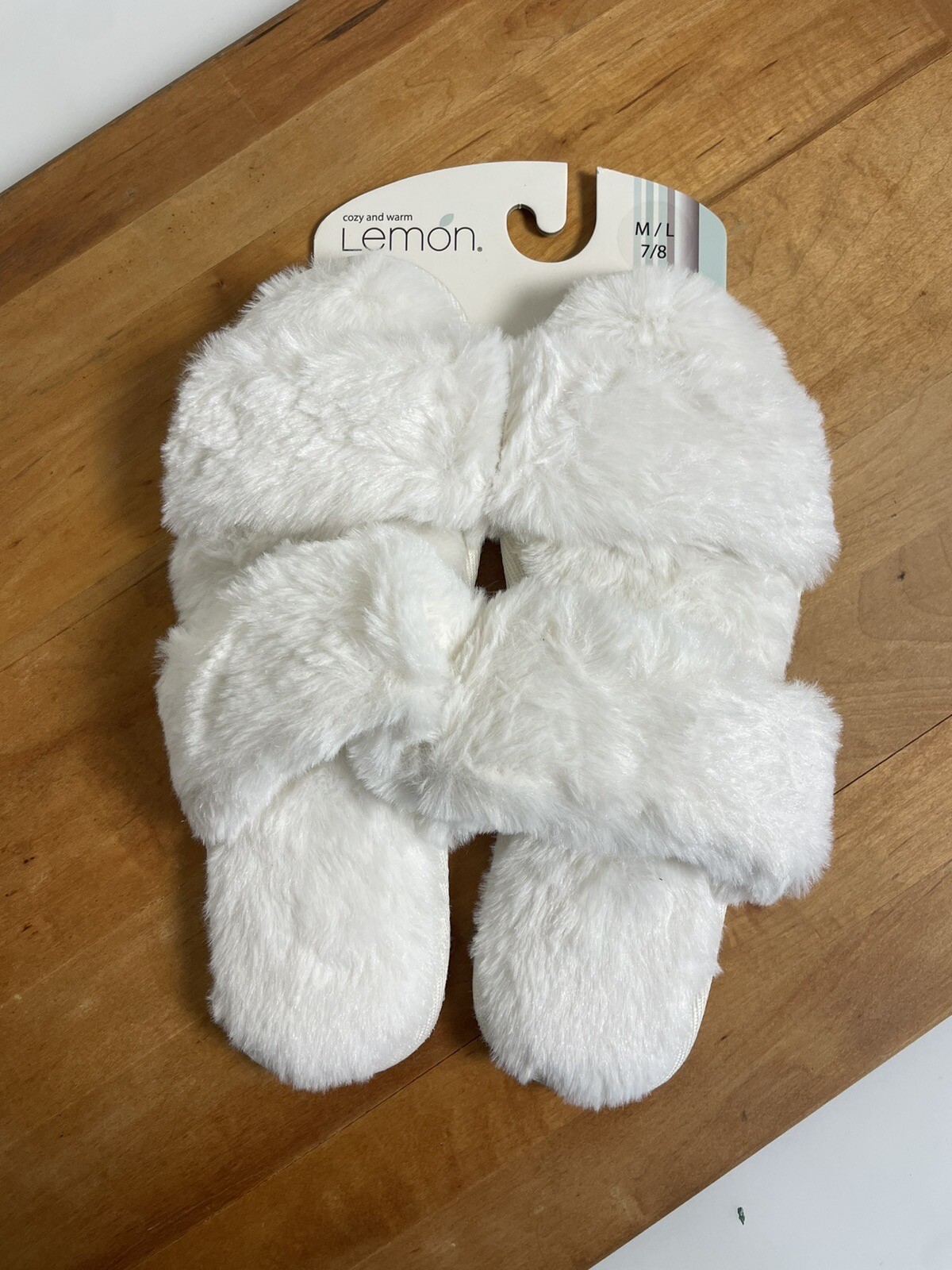 PANTOFOLA D’ORO Pantofole da donna bianche peluche a due cinghie in pelliccia sintetica M L 7 8 nuove