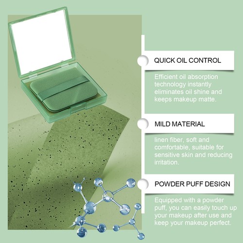 100Pcs Women Girls Oil Absorbing Sheets with Powder Puff Face Oil Control Papers - Picture 5 of 6