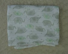 Kyle  Deena Elephants Baby Swaddle Blanket Green White Gray Stars Muslin Cotton