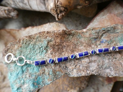 Lapis Quadrat Rund Opal Edelstein Sterlingsilber 925 Scharnier 7,5" Armband AJ24 - Bild 3 von 11