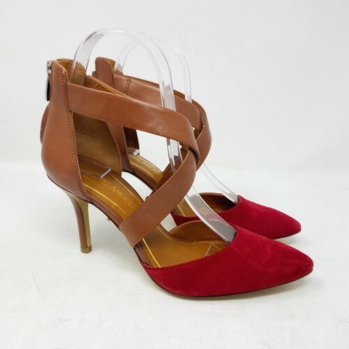 New Enzo Angiolini Eacoadi Women’s Leather Suede Strappy Rear Zip Pumps Size 6