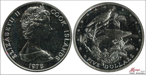 Cook 5 $ 1978 / Polynesian Currucas / 27.30 Gr. Silver - In Capsule FDC / M