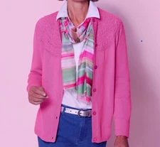 Appleseeds Crochet Charm Cardigan Sweater PL with Long Light Weight Scarf