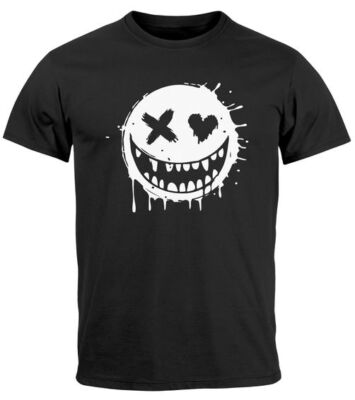 Herren T-Shirt Print Aufdruck Motiv Smiling Drip Face Printshirt Fashion
