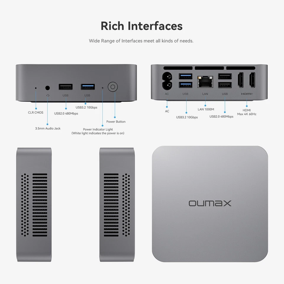 Oumax Intel N95 mini pc up to 3.4GHz 4C/4T RAM8GB DDR4 SSD256GB WIFI5 Computers - Image 2 of 4