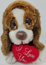 Vintage Russ Baxter Bashful Basset Puppy Dog Stuffed Plush Animal Heart Korea
