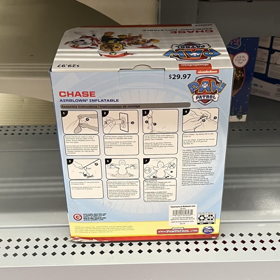 Paw Patrol Christmas Inflatable Chase 4.5 Feet Santa Paws Lights Up by