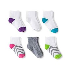 Hanes Girls Premium 6 Pack Athletic Ankle Socks Assorted Large Shoe Size 4-10
