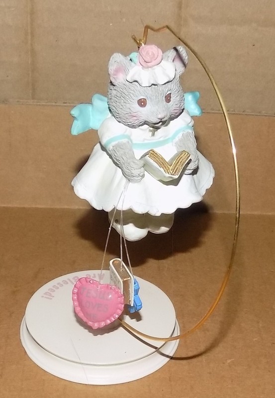 Precious Moments Christmas Ornament Cat Angel Reading Bible "You Are Blessed"