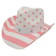 DIONA J PINK AMERICAN FLAG STRAW COWBOY HAT