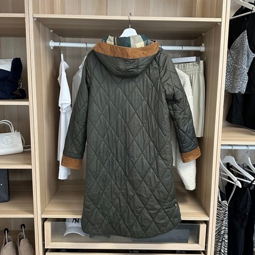Barbour Womens Mickley Quilted Long Jacket Coat UK 10 Sage Green Country Quilt - Picture 4 of 11