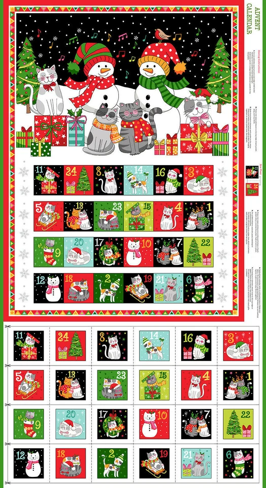 SANTA PAWS ADVENT CHRISTMAS CALENDAR PANEL 100% cotton fabric print by Makower