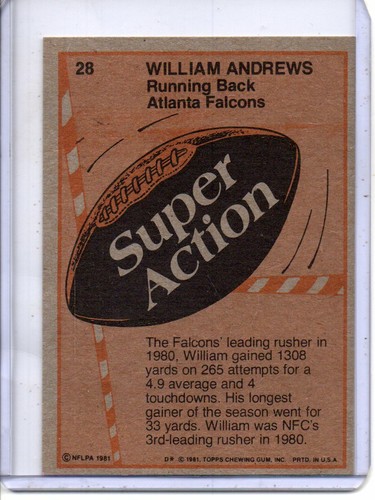 1981 TOPPS #28 WILLIAM ANDREWS ATLANTA FALCONS - Picture 2 of 2