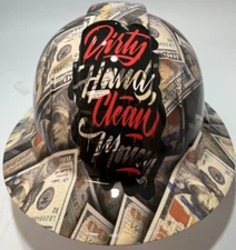 New Full Brim Hard Hat Custom Hydro Dipped DIRTY HANDS CLEAN MONEY