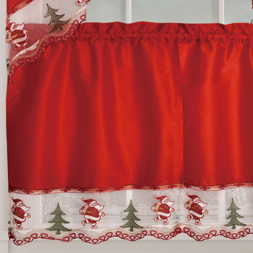 Kitchen Curtain Set 3 PC Christmas Window Decor, Ruffled Swag Valance & Tiers - Picture 14 of 54