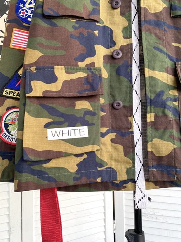 Off-White Camo Field Jacket Patch Cargo 13 M-65 Men's Green Coat Size S - M - Picture 9 of 24